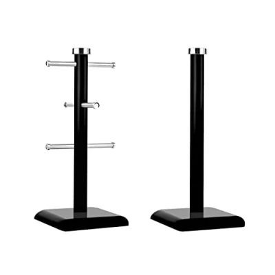 Image of Royal Cuisine Set of 6 Cup Mug Tree Stand and Linear Kitchen roll/Paper Towels Holder Stainless Steel Coffee Tea Cups Mugs draining Rack Storage Accessories (Black)
