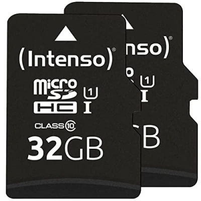 Image of Intenso MicroSDHC UHS I Premium 2 x 32 GB Class 10 Memory Card with SD Adapter (up to 45 Mbps) Black