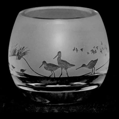 Image of Milford Collection Animo Glass Small Crystal Tea Light Candle Holder Wading Birds