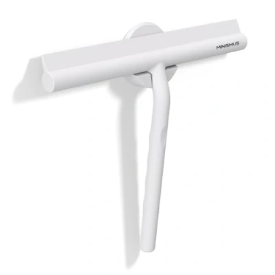 Image of Minismus Shower Squeegee for Shower, Bathroom, Tiles, Mirrors, Windows Includes Magnetic Holder No Drilling Required Modern Design in Elegant (21 cm, White)