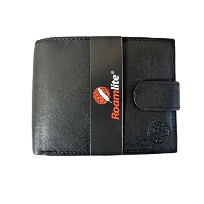 Image of Roamlite R.F.I.D NFC Blocking Mens Designer Leather Wallet with 9 Credit Card Slots and Coin Pocket 11cm x9 x2 R46KRFID (Black R*F*I*D Blocking)