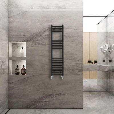 Image of Warmehaus Straight Heated Towel Rail Radiator Ladder Black 1200x300mm Central Heating Radiators for Bathroom Kitchen