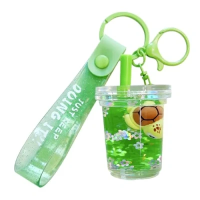 Image of ZDHC Cute Milk Tea Floating Ocean Animal Keychain Creative Motion Liquid Quicksand Keyring Bag Car Keys Pendant for Girls