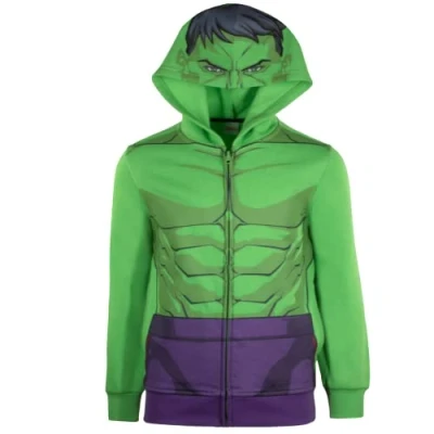Image of Marvel Superheroes Boys Zip Up Fashion Hoodie for Kids, Spider Man Costume and Avengers Hooded Sweatshirt Hulk, 4