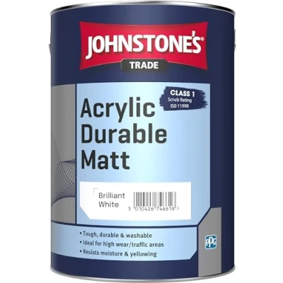 Image of 5LTR JOHNSTONES TRADE ACRYLIC MATT EMULSION BRILLIANT WHITE