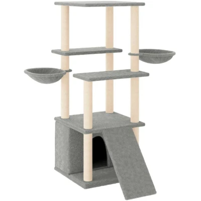 Image of vidaXL Cat Tree with Sisal Scratching Posts Light Grey 133 cm