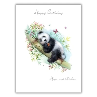Image of Female Birthday Card for Her General Women/Girls Panda and Flowers Artistic Flroal Design Special Finishes Made in the UK Eco Friendly