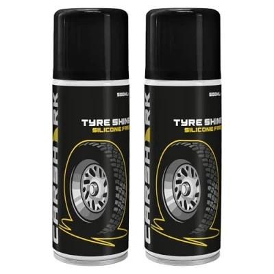 Image of CARSHARK Tyre Shine Silicone Free, 2 x 500 ml, Clean Finish, Aerosol Spray