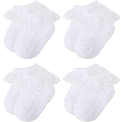 Image of DRESHOW Infant Lace Bow Socks baby Frilly Newborn Toddlers Girls Ankle Dress Sock