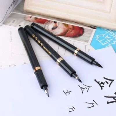 Image of Ink Brush Pen 3 Size Black Shodo Japanese Chinese Calligraphy for Beginners Writing, Lettering, Signature, Illustration, Design (Pack of 3pcs)