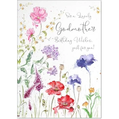 Image of doodlecards Godmother Birthday Card Wildflowers Spring Flowers Medium Size with Plain Envelope