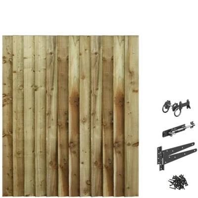 Image of Bespoke Custom Made to Measure UPTO HEIGHT: 5ft (150cm High) Feather Edge Semi Braced Flat Top Pathway Garden Pedestrian Gate [Width Between 105CM 120CM With Ring Latch Hinge Pack