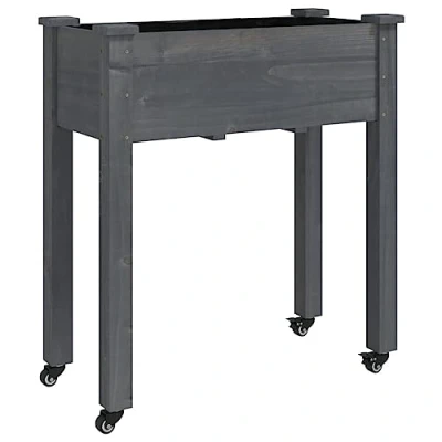 Image of vidaXL Solid Fir Wood Wheeled Rectangular Planter with Liner Outdoor/Indoor Raised Bed Flower Box for Garden, Patio, Balcony Grey, 71x37x80cm