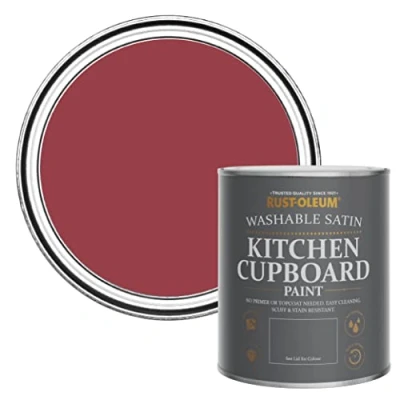 Image of Rust Oleum Red Scrubbable Kitchen Cupboard Paint in Satin Finish Soho 750ml