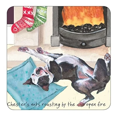Image of Roasting Nuts On A Open Fire Christmas Little Dog Laughed Xmas Coaster Gift CTX05