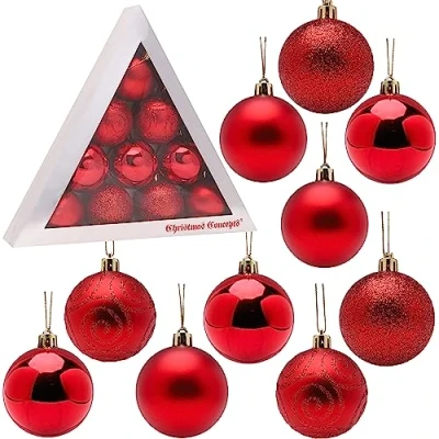 Image of Christmas Concepts® Pack of 10 60mm (2.4&quot;) Tree Baubles Shiny, Matte &amp; Glitter Decorated (Red)