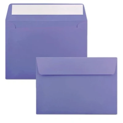 Image of 50x envelopes violet (purple) DIN C6 format 11.4 x 16.2 cm self adhesive without window Christmas, greeting cards &amp; invitations for A6 A4 paper