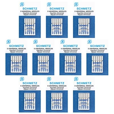 Image of 50 Schmetz Universal Sewing Machine Needles Assorted Sizes Box of 10 Cards