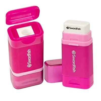Image of Swordfish Combo Pencil Sharpener with Mess Free Canister and Eraser [Pack of 1] Pink [40365]