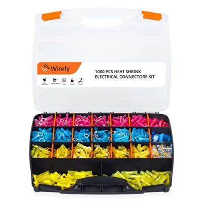Image of Wirefy Heat Shrink Wire Connectors Kit Marine Grade Electrical Automotive Butt Insulated Ring, Spade, Fork, Hook, T Tap Crimp Terminals 22 10 Gauge 1080 PCS