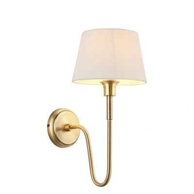 Image of Rouen &amp; Cici Wall Lamp with Shade Antique Brass Plate Ivory Linen Mix Fabric