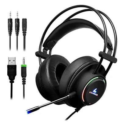 Image of LYCANDER Gaming Headset with Microphone LED Light, 3.5mm input for PC, PS4, Xbox One, Nintendo Switch and more (Comfort Black/Rainbow)