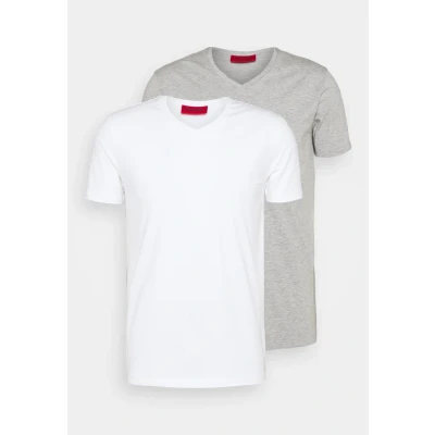 Image of HUGO V NECK 2 PACK Basic Tshirt, Men&#039;s, Size: Small, White/grey