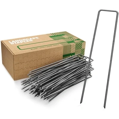 Image of GardenGloss Garden Pegs Stakes Made of Steel Non Galvanized (50pcs) Strong Landscape Staples for Weed Control Membrane, Netting and Fence Ground 6 Inch Length, 1 Width, Ø 0.11