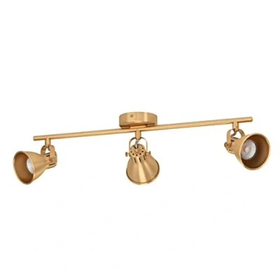 Image of Eglo LED Spotlight bar Seras, Ceiling Light Fitting with 3 Adjustable spot Lights, Living Room lamp Made of Brushed Brass and Golden Steel, Track Lighting GU10 Bulbs, Warm White