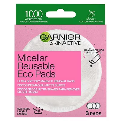Image of Garnier Micellar Reusable Makeup Remover Eco Pads, 3 Micro Fibre Pad