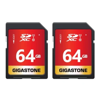 Image of Gigastone 64GB SDXC Memory Card, 2 Pack Premium Series, Transfer Speed Up to 80MB/s for Photos, Videos, Music, Files, Camcorder, Camera, PC, Class 10 U1 UHS I