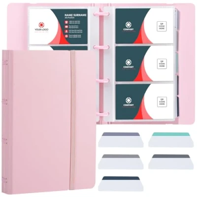 Image of deli Business Card Book Holder, Organizer, Name Portable Office Hold 180 Cards, Pink