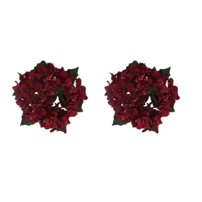 Image of Gisela Graham Candle Ring 13cm Burgundy Hydrangea Set Of 2