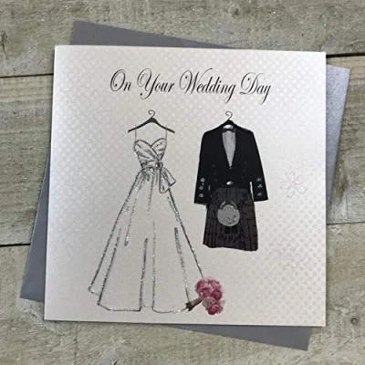 Image of White Cotton Cards On Your Wedding Day Handmade Scottish Card, PS1