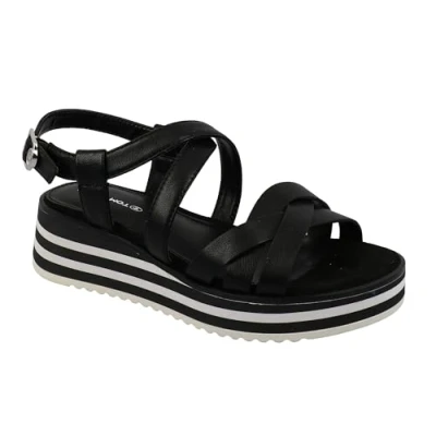 Image of TOM TAILOR Women&#039;s 3298805 Wedge Sandal, Black, 5.5 UK