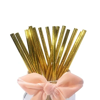 Image of Gold Drinking Straws, Metallic Golden Paper Straws for Wedding, Birthdays, Everyday, Party, 100 Pack Aureate