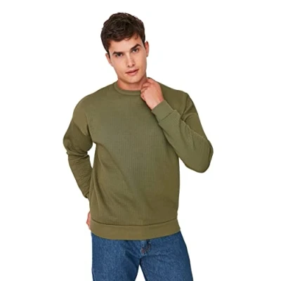 Image of Trendyol Man Basics Regular Basic Crew neck Knit Sweatshirt Green