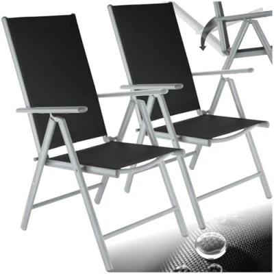 Image of TecTake® Folding Aluminium Chairs, Set of 2 Reclining &amp; Foldable Garden Seats, High Backrest with 7 Settings, Easy to Clean, Weather Resistant, No Assembly Required Light Grey