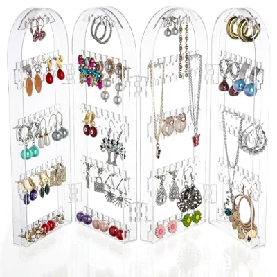 Image of Kurtzy Acrylic Jewellery Organiser 5 Tier Storage Stand 120 Pairs Earring Foldable Bracelet &amp; Necklace Holder