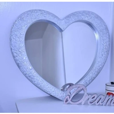 Image of DEENZ Large Heart Shape Wall Mirror White Home Decor Living Room 67X58Cm (White Silver)
