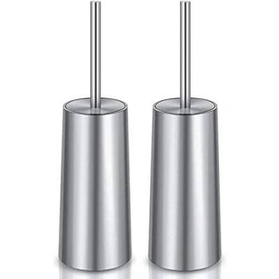Image of IXO Toilet Brush and Holder, 2 Pack 304 Stainless Steel with Long Handle, Bowl for Bathroom Ergonomic, Elegant,Durable(Silver)
