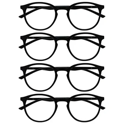 Image of OPULIZE Met Reading Glasses 4 Pack Slim Round Frame Scratch Resistant Spring Hinges Black Mens Womens RRRR60 1 +1.50