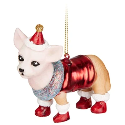 Image of BRUBAKER Chihuahua in Santa Costume Hand Painted Glass Christmas Bauble Mouth Blown Tree Decoration Figures Funny Pendant Ball 3.7 Inches (9.3 cm)