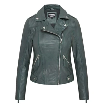 Image of Infinity Leather Womens Green Biker Jacket Denver Size 10 UK