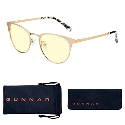 Image of Gunnar Gaming and Computer Eyewear Apex, Frame Colour: Gold Marble, Lens Tint: Amber (Blocks 65% Blue Light &amp; 100% UV Light) Blocking Glasses Patented lens,