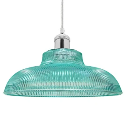 Image of Long Life Lamp Company Antique Silver Vintage Pendant Light Classic Retro Blue Glass Ceiling Shade Bowl M0216
