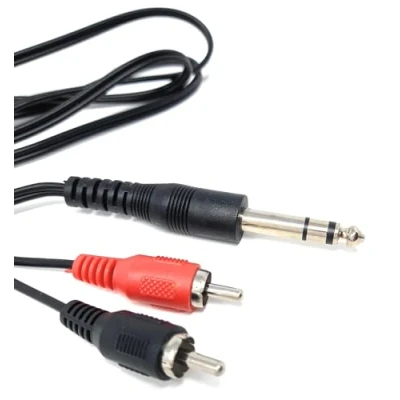 Image of DRUT 1m 6.35mm Stereo Jack to 2 x RCA Phono Plugs Cable, TRS Audio, 1/4&#039;&#039; Male Y Splitter Lead (3.3ft)