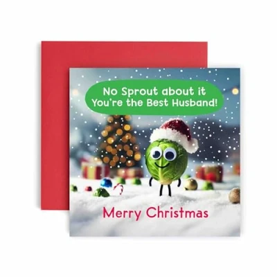 Image of Huxters Christmas Cards for Men Sprout Husband Card him Funny Anniversary Fun Happy 14.8cm (Husband)