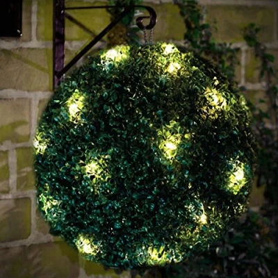 Image of ASAB 28cm Solar Powered Ultra Bright LED Rose Outside Topiary Balls Hanging Ornament Decorative Garden Boxwood Light Green 1 Pack