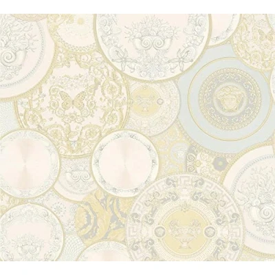 Image of Luxury Wallpaper Versace 3 Non Woven 10.05 m x 0.70 Gold Silver Creme Made in Germany 349012 34901 2